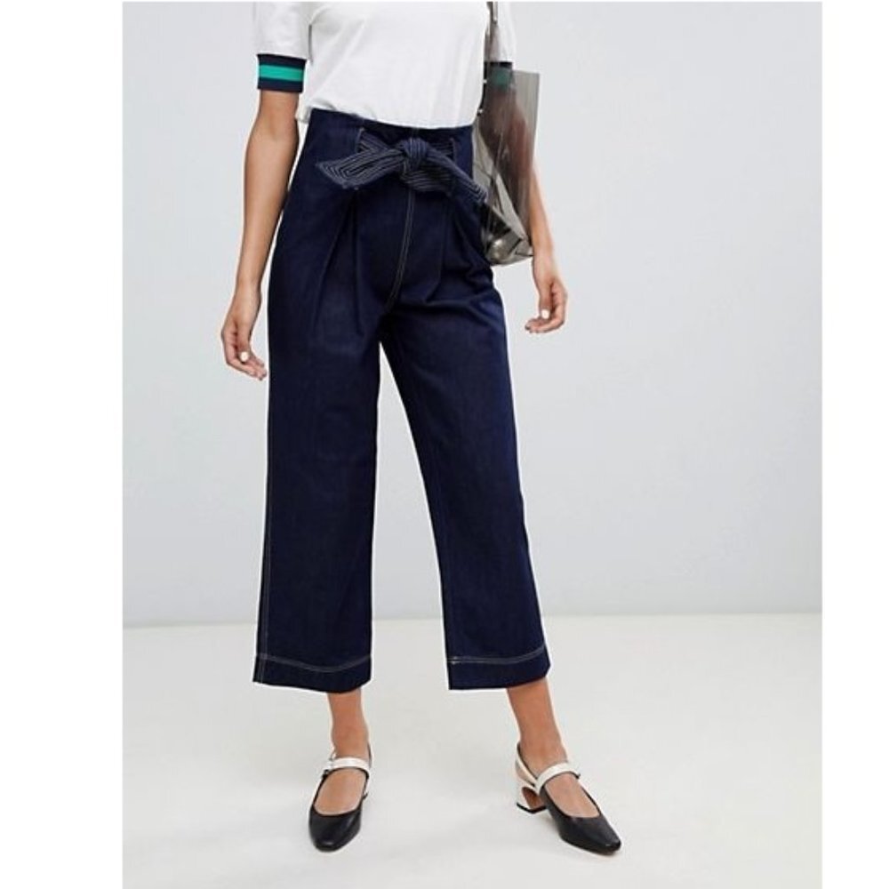Current‎ Air High Rise Tie Waist Wide Leg Jeans Dark Wash Medium